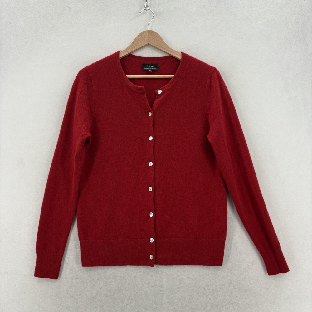 Quince Cardigan Sweater Womens M Red 100% Mongolian Cashmere Button Front Knit